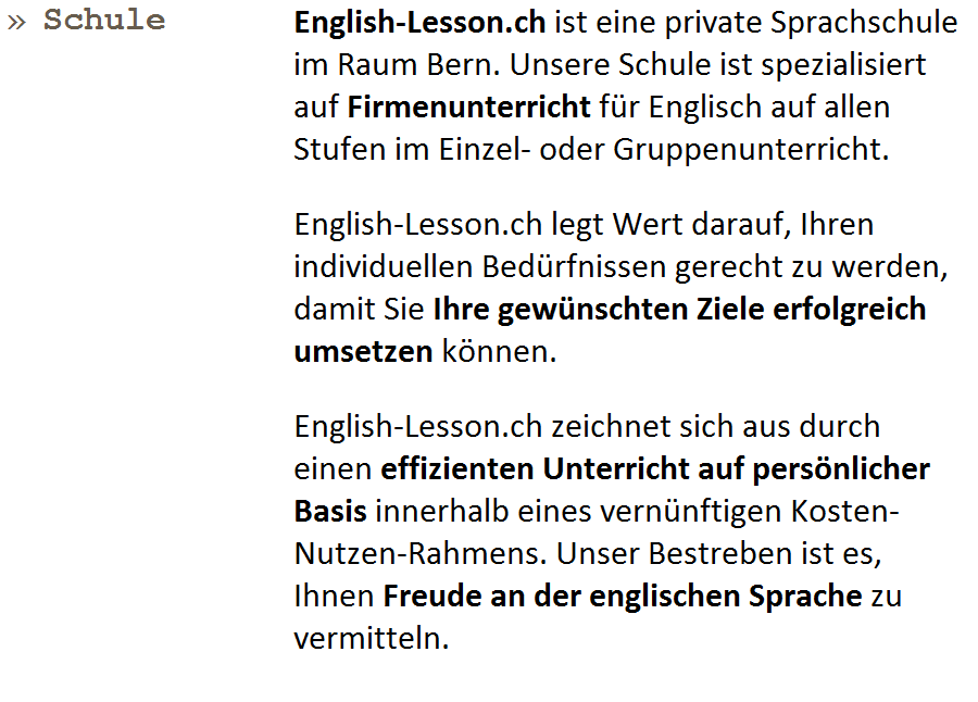 English-Lesson.ch > Schule